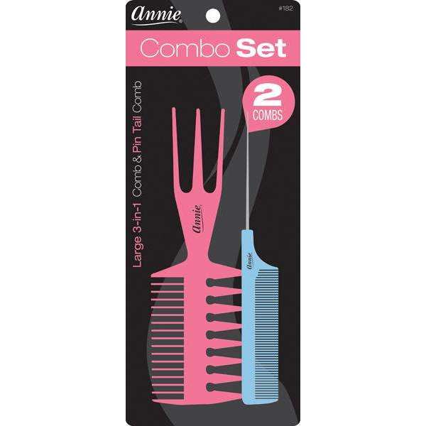 Annie 2pc comb set 3 in 1 Comb L & Pin Tail Comb - Asst Color