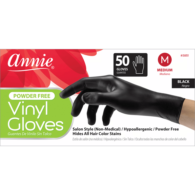 Annie Powder Free Vinyl Gloves - Black (50 count)