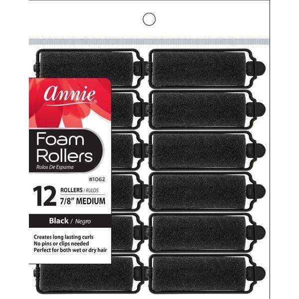 Annie Foam Rollers M 12Ct - Black
