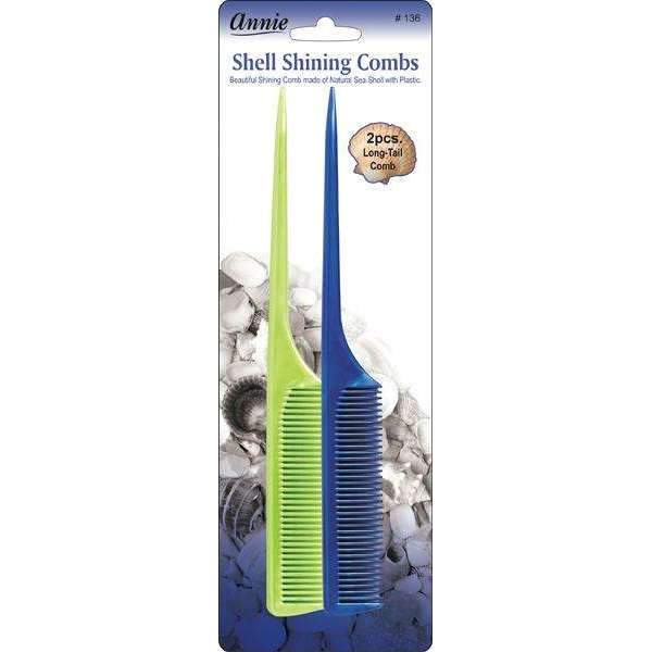 Annie Shell Shining Combs Long Tail 2Ct - Asst Color